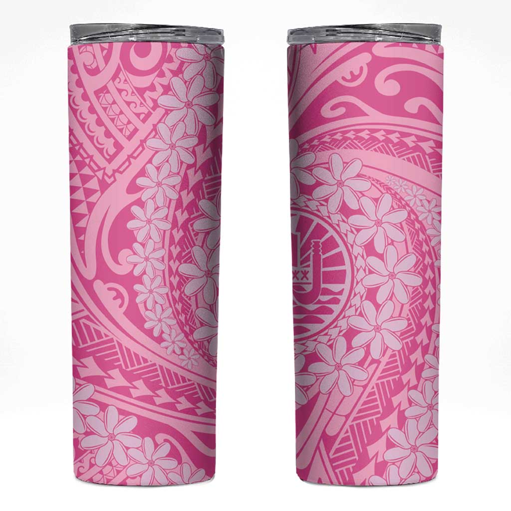 Tahitian Tiare Flower Skinny Tumbler Pink Polynesian Pattern