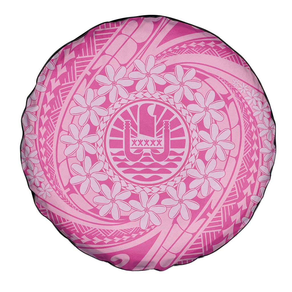 Tahitian Tiare Flower Spare Tire Cover Pink Polynesian Pattern