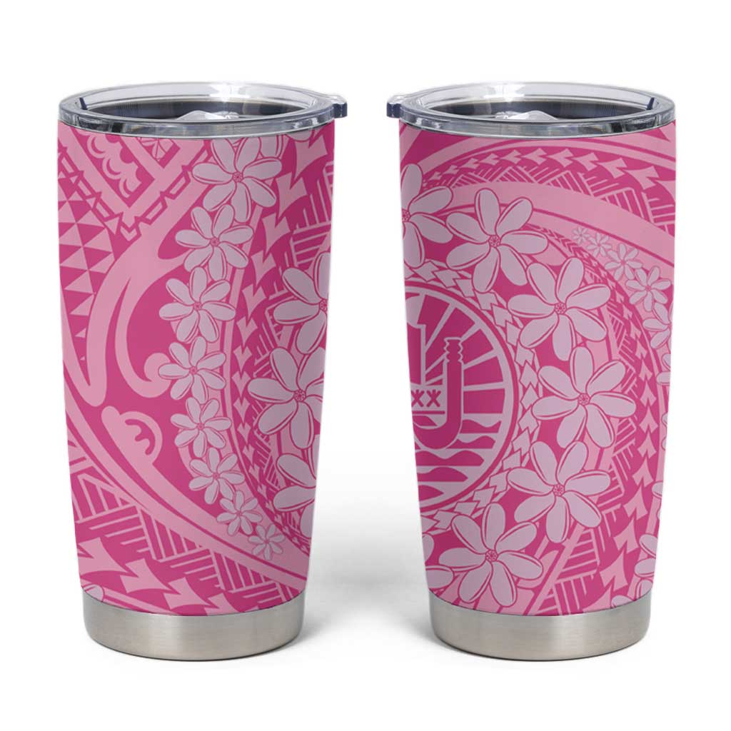 Tahitian Tiare Flower Tumbler Cup Pink Polynesian Pattern