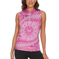 Tahitian Tiare Flower Women Sleeveless Polo Shirt Pink Polynesian Pattern