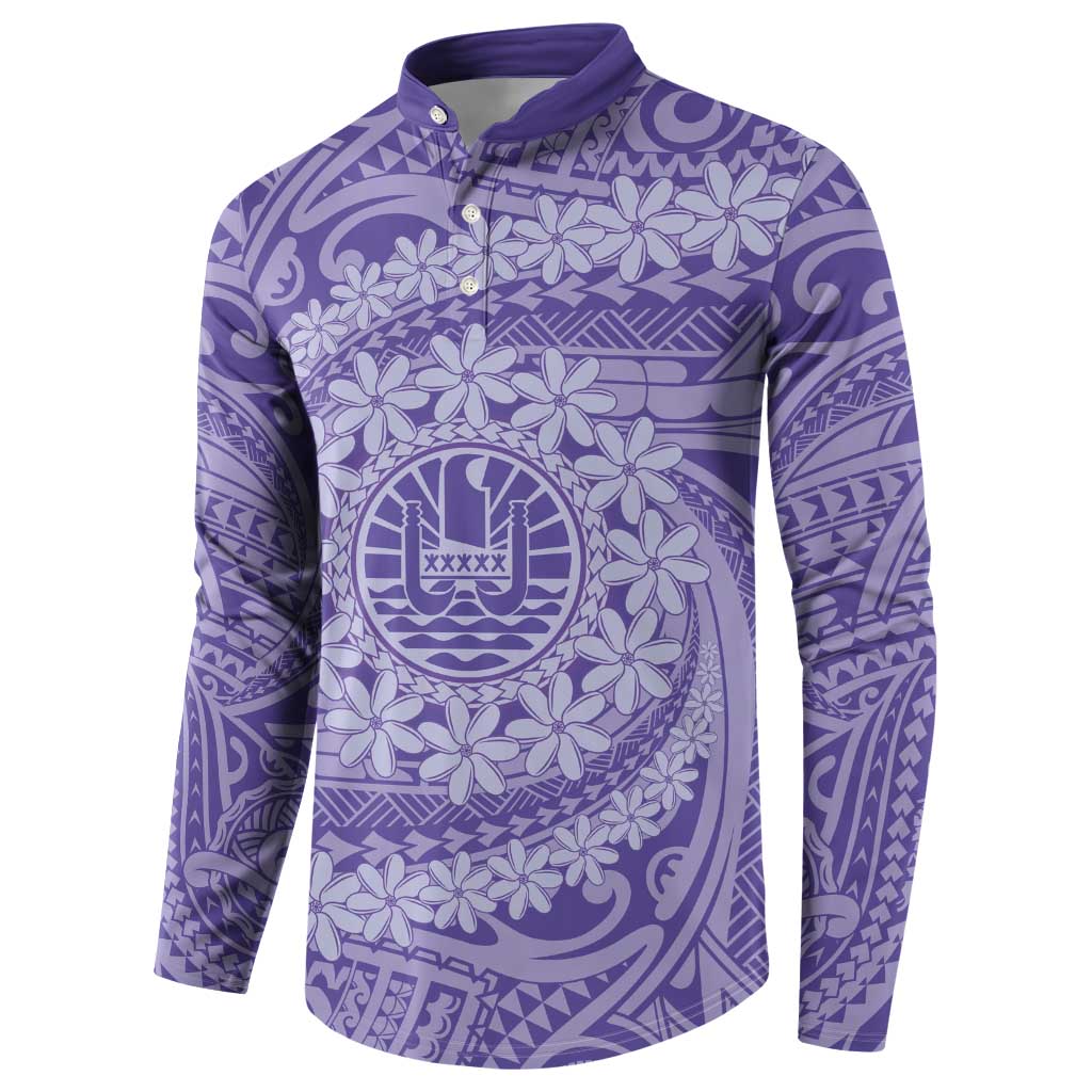 Tahitian Tiare Flower Button Sweatshirt Violet Polynesian Pattern LT9 - Polynesian Pride