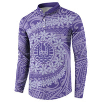 Tahitian Tiare Flower Button Sweatshirt Violet Polynesian Pattern LT9 - Polynesian Pride