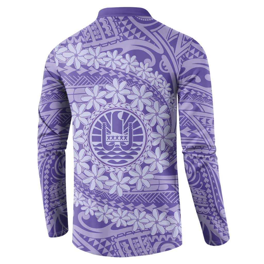 Tahitian Tiare Flower Button Sweatshirt Violet Polynesian Pattern LT9 - Polynesian Pride