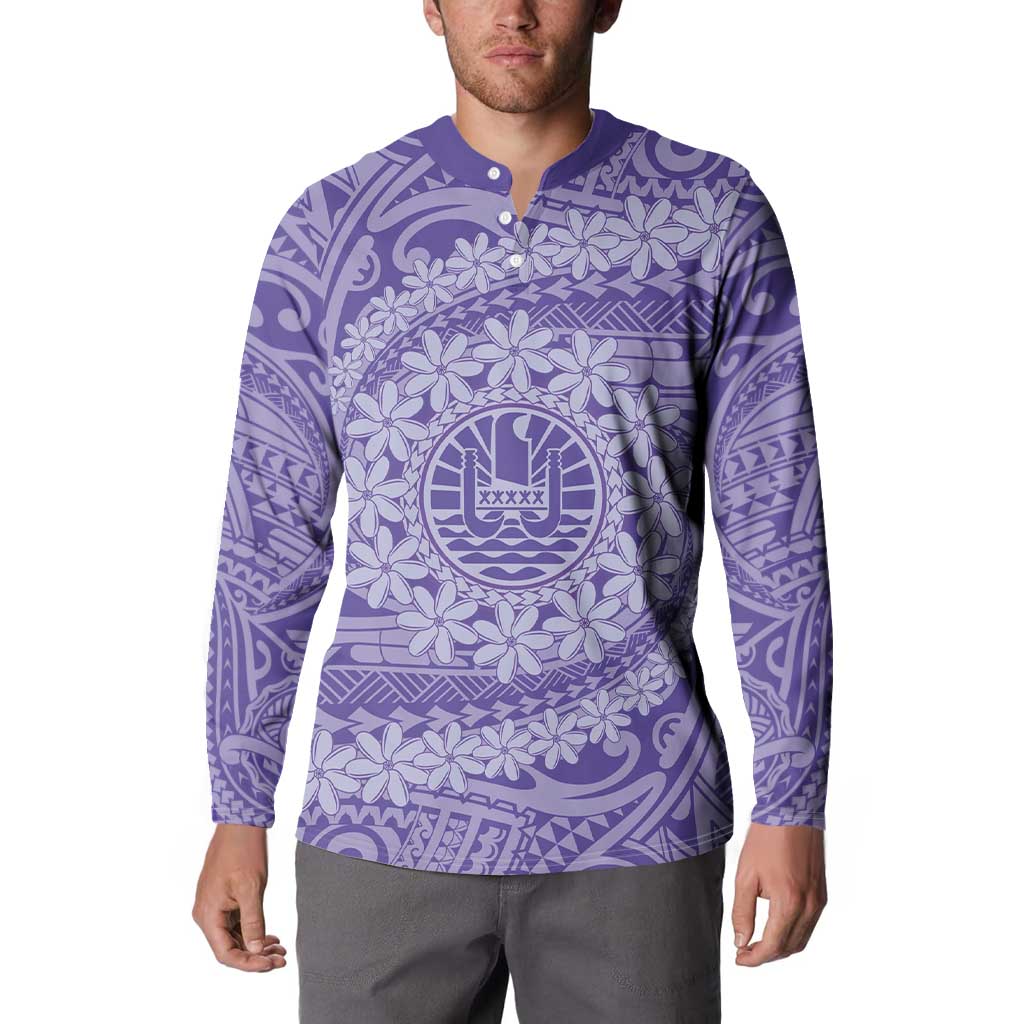 Tahitian Tiare Flower Button Sweatshirt Violet Polynesian Pattern LT9 - Polynesian Pride