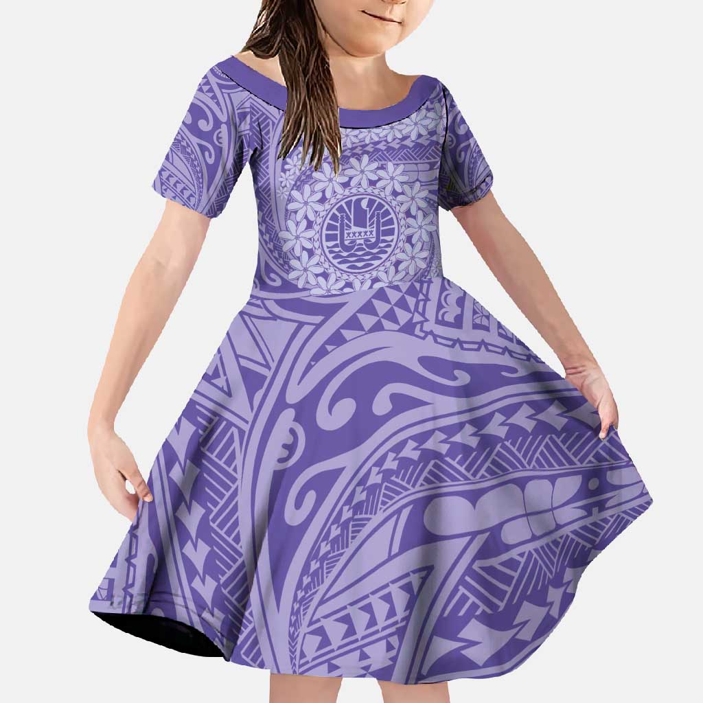 Tahitian Tiare Flower Family Matching Mermaid Dress and Hawaiian Shirt Violet Polynesian Pattern LT9 Daughter's Dress Violet - Polynesian Pride