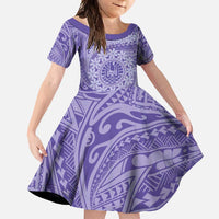 Tahitian Tiare Flower Family Matching Mermaid Dress and Hawaiian Shirt Violet Polynesian Pattern LT9 Daughter's Dress Violet - Polynesian Pride