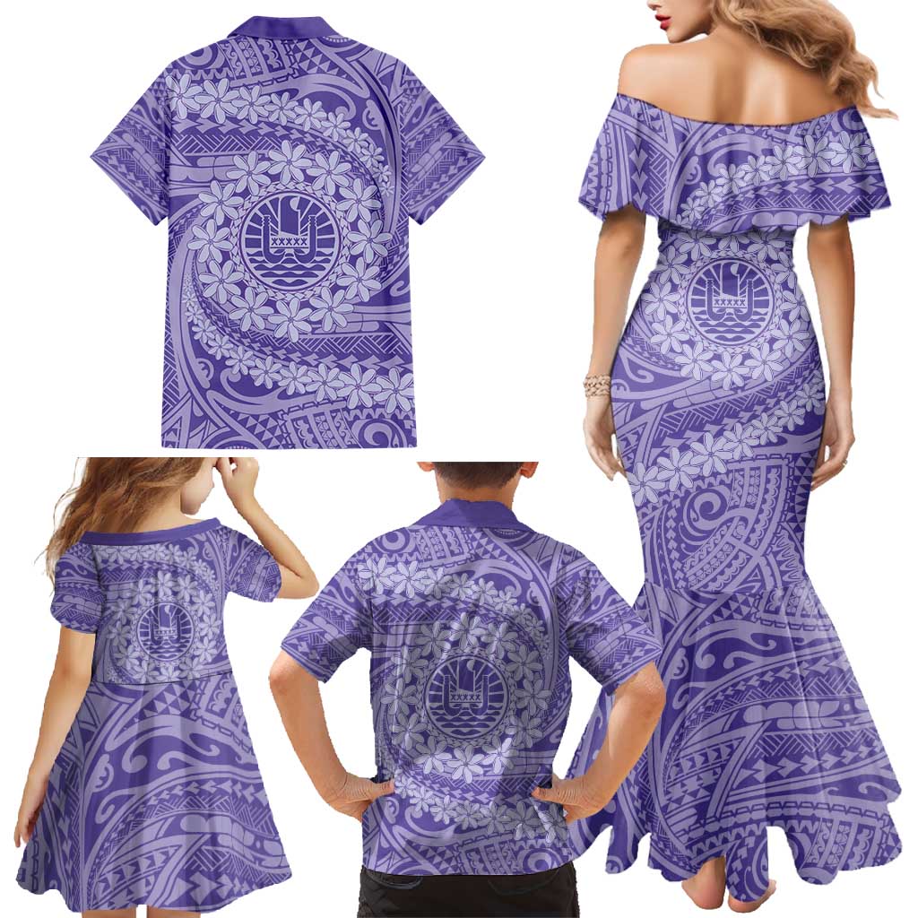 Tahitian Tiare Flower Family Matching Mermaid Dress and Hawaiian Shirt Violet Polynesian Pattern LT9 - Polynesian Pride