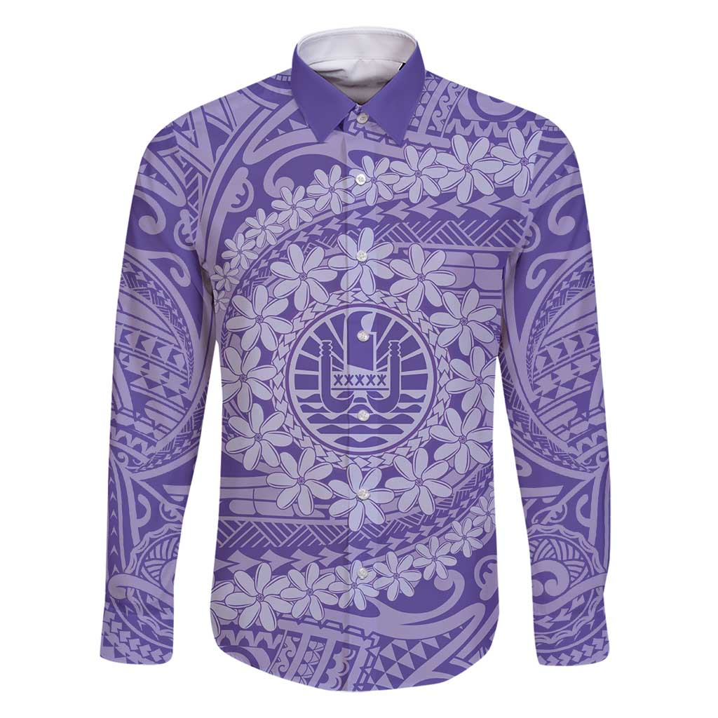 Tahitian Tiare Flower Family Matching Mermaid Dress and Hawaiian Shirt Violet Polynesian Pattern LT9 Dad's Shirt - Long Sleeve Violet - Polynesian Pride