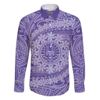 Tahitian Tiare Flower Family Matching Puletasi and Hawaiian Shirt Violet Polynesian Pattern