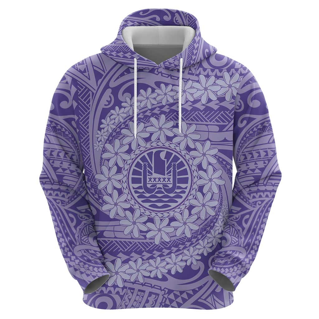 Tahitian Tiare Flower Hoodie Violet Polynesian Pattern