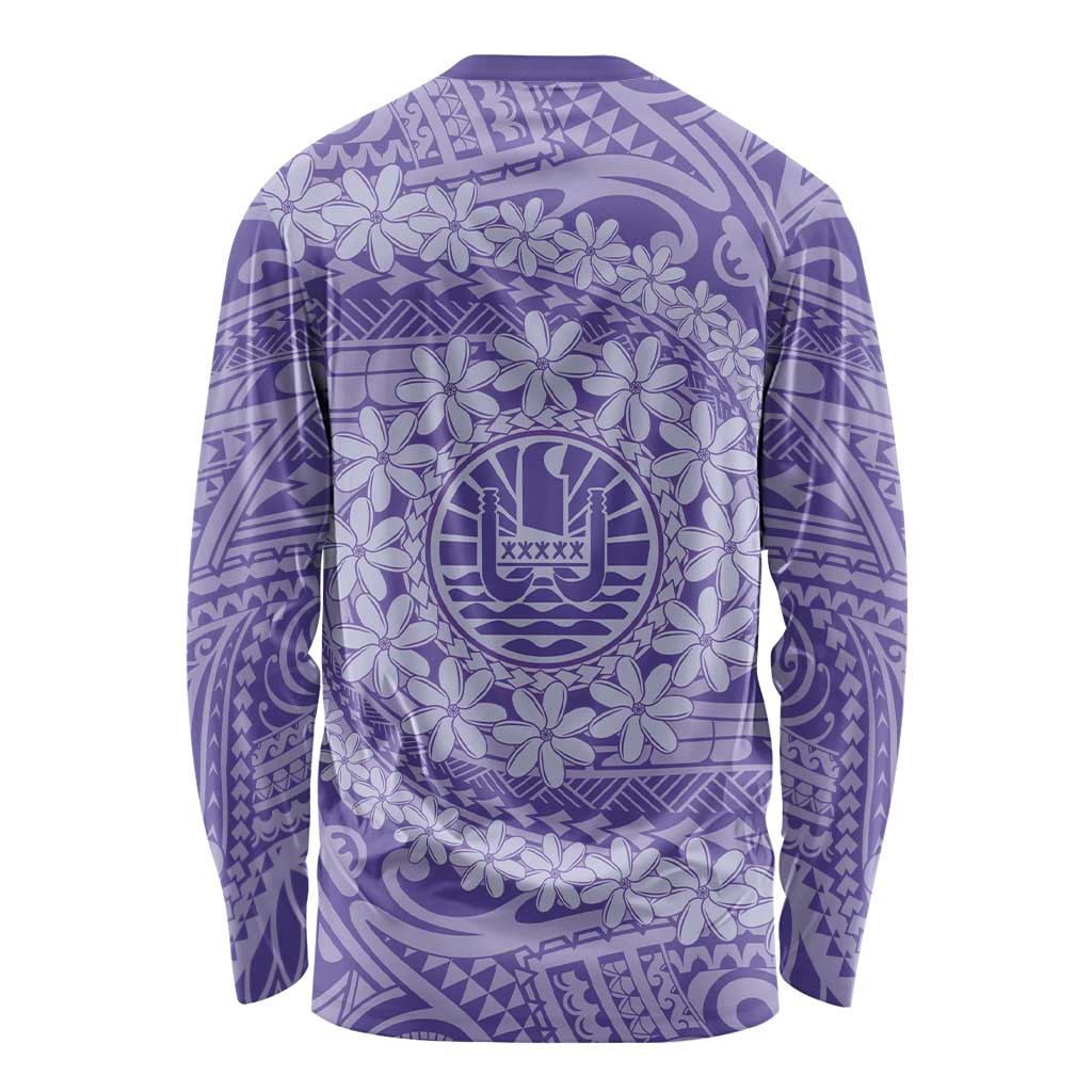 Tahitian Tiare Flower Long Sleeve Shirt Violet Polynesian Pattern