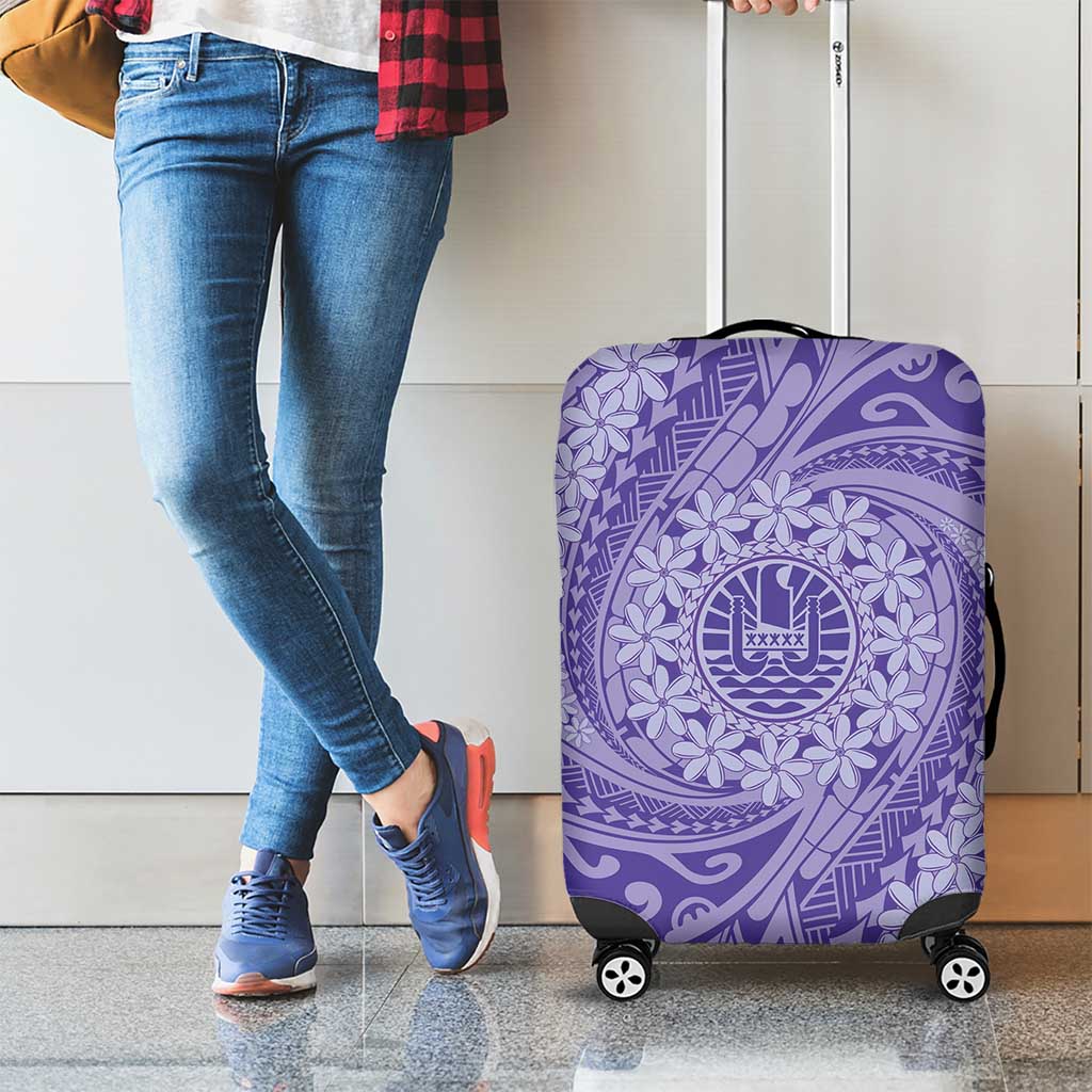 Tahitian Tiare Flower Luggage Cover Violet Polynesian Pattern