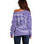 Tahitian Tiare Flower Off Shoulder Sweater Violet Polynesian Pattern