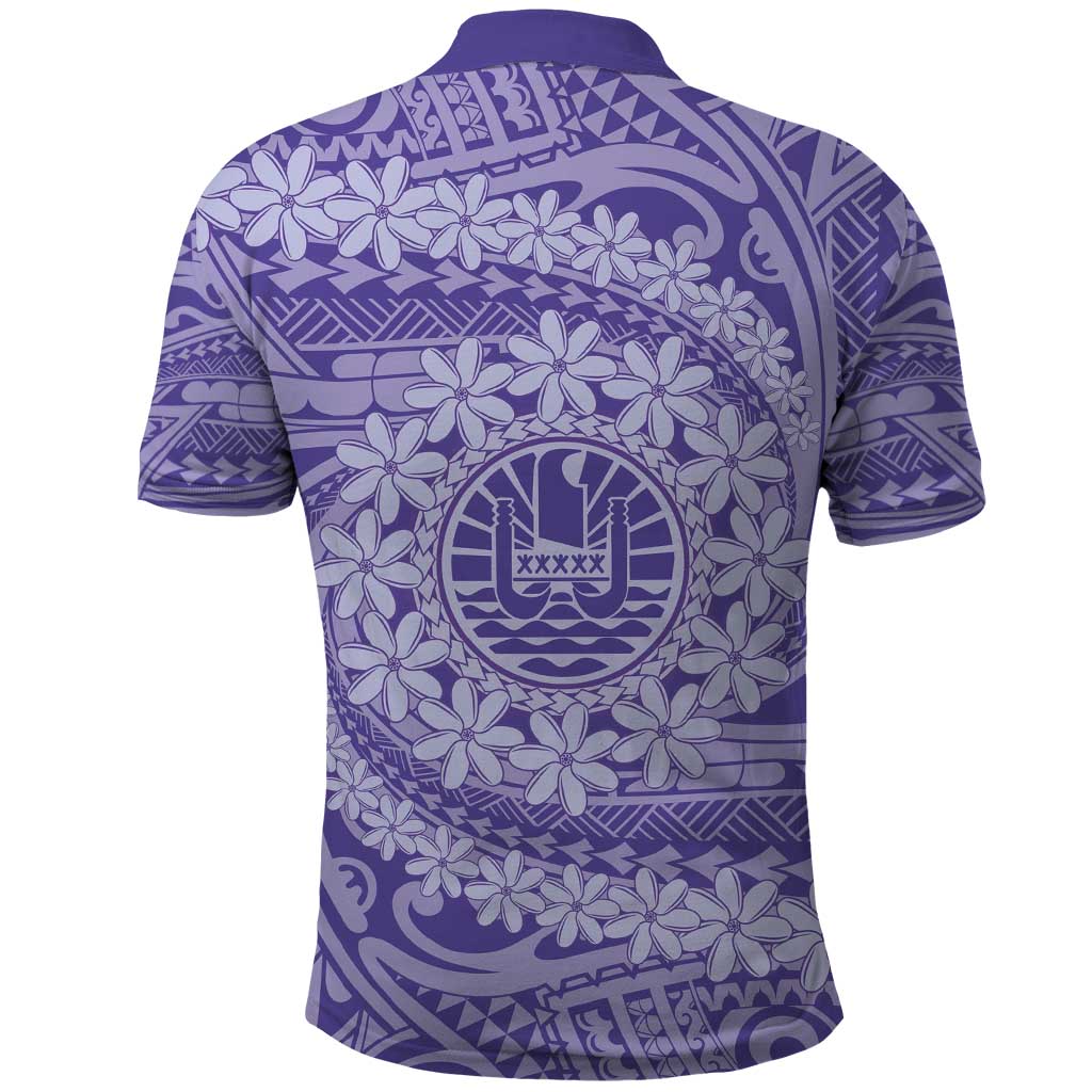 Tahitian Tiare Flower Polo Shirt Violet Polynesian Pattern