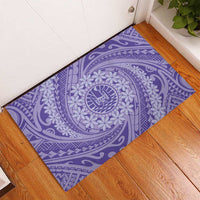 Tahitian Tiare Flower Rubber Doormat Violet Polynesian Pattern
