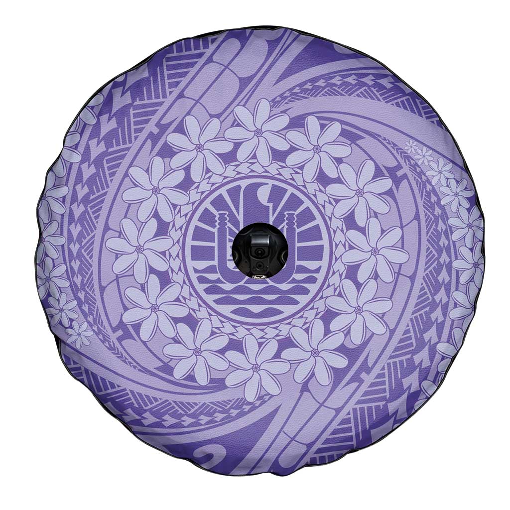 Tahitian Tiare Flower Spare Tire Cover Violet Polynesian Pattern