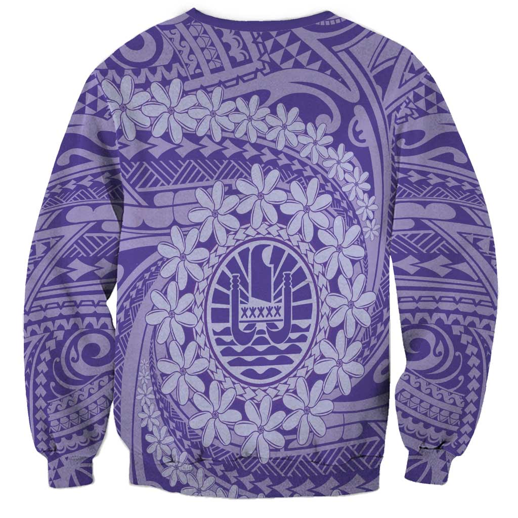 Tahitian Tiare Flower Sweatshirt Violet Polynesian Pattern