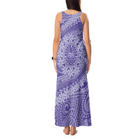 Tahitian Tiare Flower Tank Maxi Dress Violet Polynesian Pattern