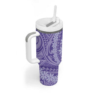 Tahitian Tiare Flower Tumbler With Handle Violet Polynesian Pattern