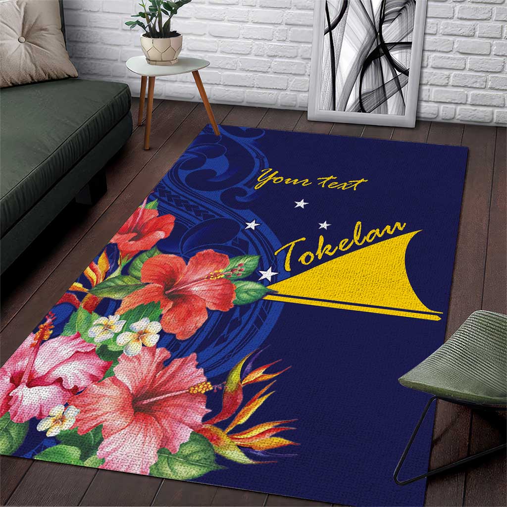 Personalised Tokelau Tropical Hibiscus Area Rug With Polynesian Plumeria Tattoo