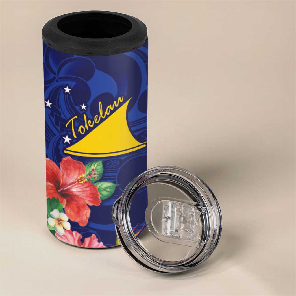 Personalised Tokelau Tropical Hibiscus 4 in 1 Can Cooler Tumbler With Polynesian Plumeria Tattoo LT9 - Polynesian Pride