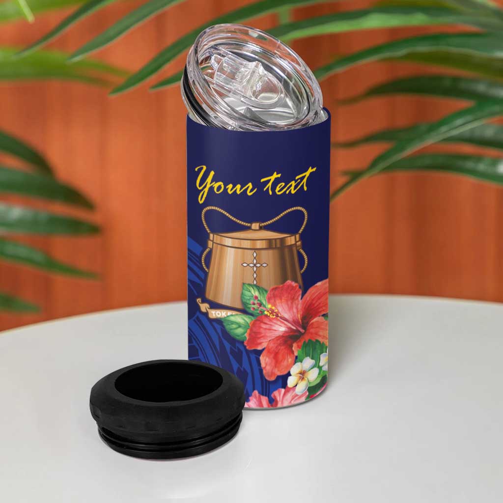 Personalised Tokelau Tropical Hibiscus 4 in 1 Can Cooler Tumbler With Polynesian Plumeria Tattoo LT9 - Polynesian Pride