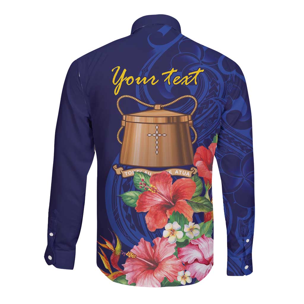 Personalised Tokelau Tropical Hibiscus Long Sleeve Button Shirt With Polynesian Plumeria Tattoo