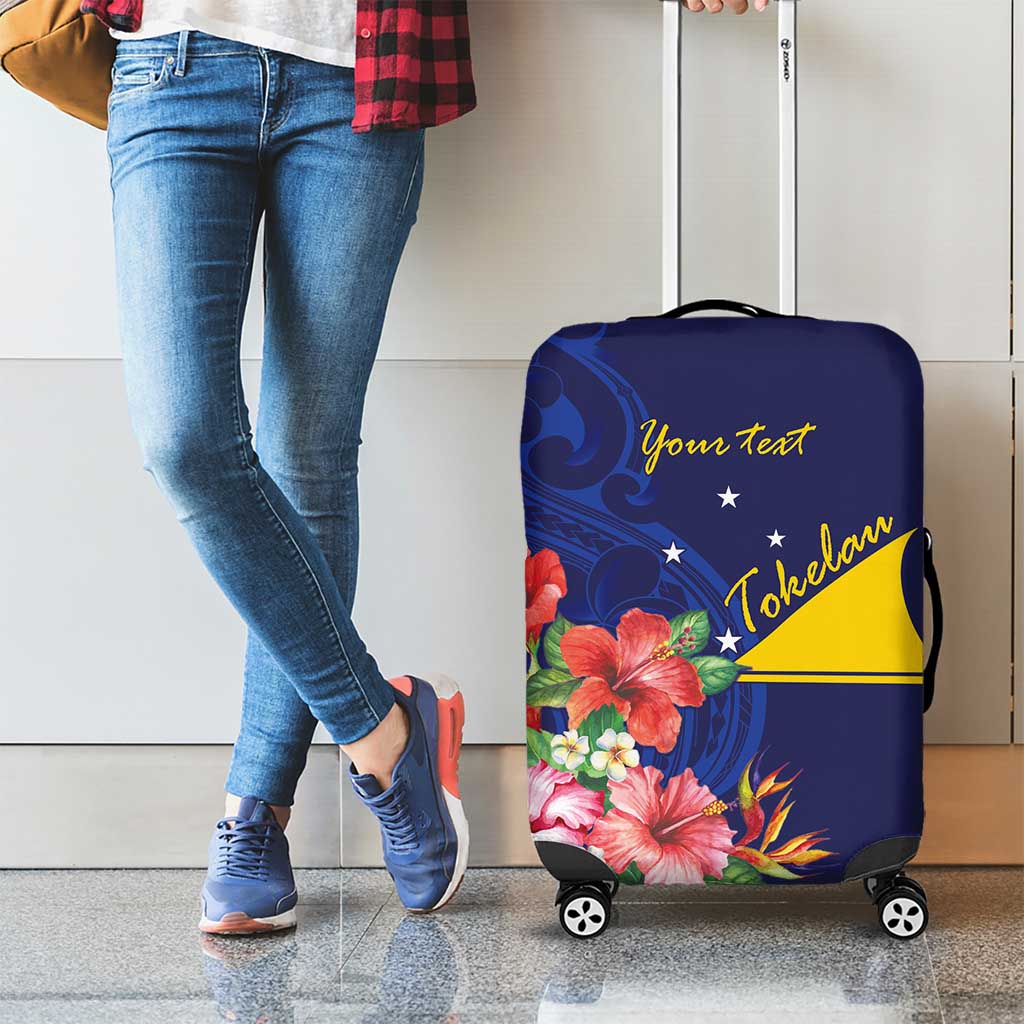 Personalised Tokelau Tropical Hibiscus Luggage Cover With Polynesian Plumeria Tattoo