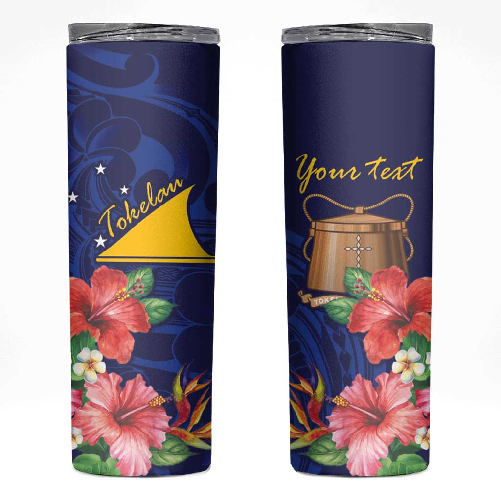 Personalised Tokelau Tropical Hibiscus Skinny Tumbler With Polynesian Plumeria Tattoo