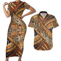 Hawaiian Style Tapa Couples Matching Short Sleeve Bodycon Dress and Hawaiian Shirt Vintage Seamless Pattern LT9 Red - Polynesian Pride