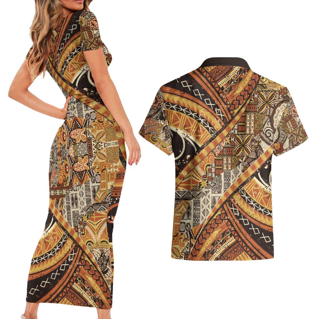 Hawaiian Style Tapa Couples Matching Short Sleeve Bodycon Dress and Hawaiian Shirt Vintage Seamless Pattern LT9 - Polynesian Pride