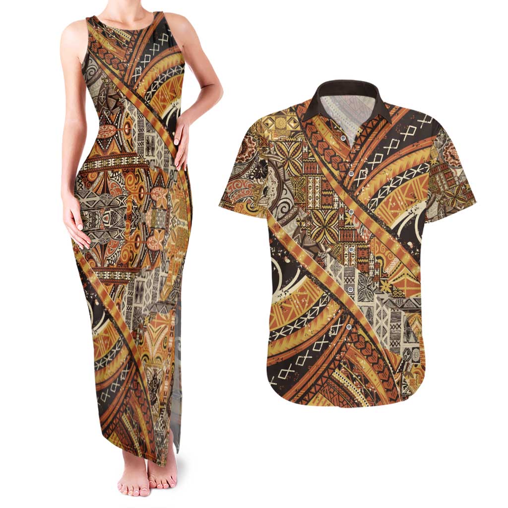 Hawaiian Style Tapa Couples Matching Tank Maxi Dress and Hawaiian Shirt Vintage Seamless Pattern LT9 Red - Polynesian Pride
