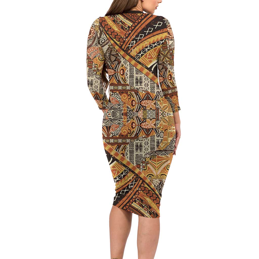 Hawaiian Style Tapa Family Matching Long Sleeve Bodycon Dress and Hawaiian Shirt Vintage Seamless Pattern - Polynesian Pride