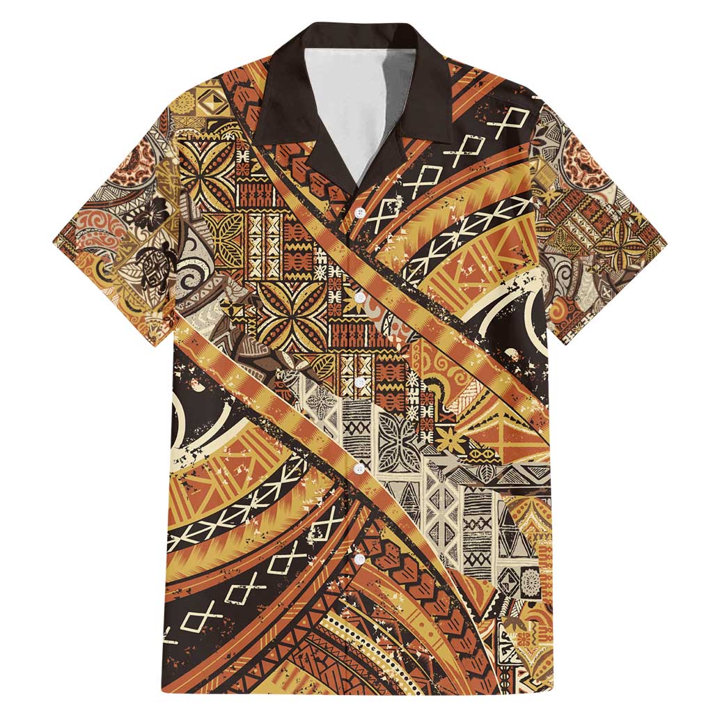 Hawaiian Style Tapa Family Matching Mermaid Dress and Hawaiian Shirt Vintage Seamless Pattern LT9 Dad's Shirt - Short Sleeve Red - Polynesian Pride