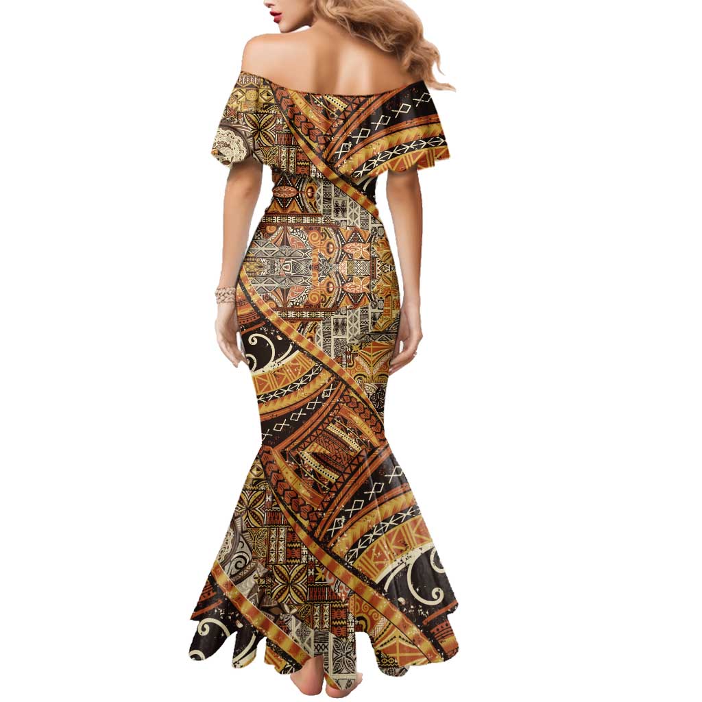 Hawaiian Style Tapa Family Matching Mermaid Dress and Hawaiian Shirt Vintage Seamless Pattern LT9 - Polynesian Pride