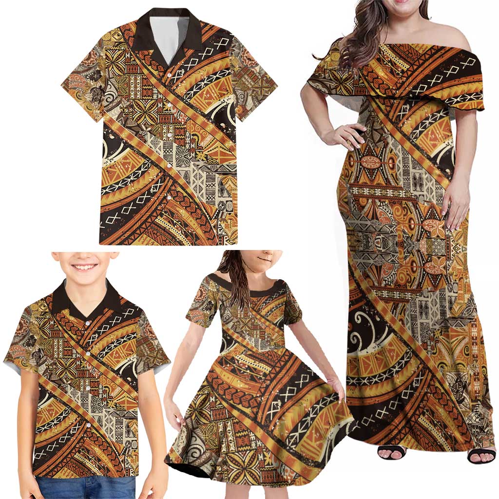 Hawaiian Style Tapa Family Matching Off Shoulder Maxi Dress and Hawaiian Shirt Vintage Seamless Pattern - Polynesian Pride