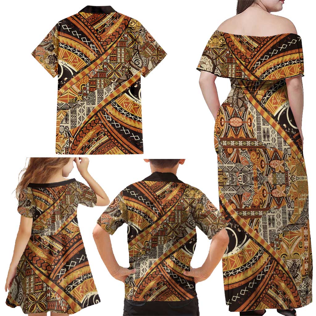 Hawaiian Style Tapa Family Matching Off Shoulder Maxi Dress and Hawaiian Shirt Vintage Seamless Pattern - Polynesian Pride