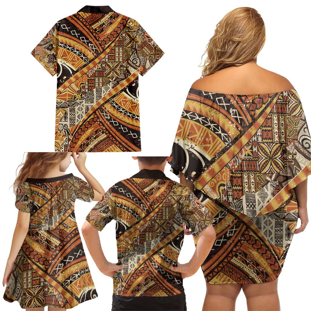 Hawaiian Style Tapa Family Matching Off Shoulder Short Dress and Hawaiian Shirt Vintage Seamless Pattern - Polynesian Pride