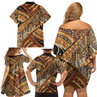 Hawaiian Style Tapa Family Matching Off Shoulder Short Dress and Hawaiian Shirt Vintage Seamless Pattern - Polynesian Pride