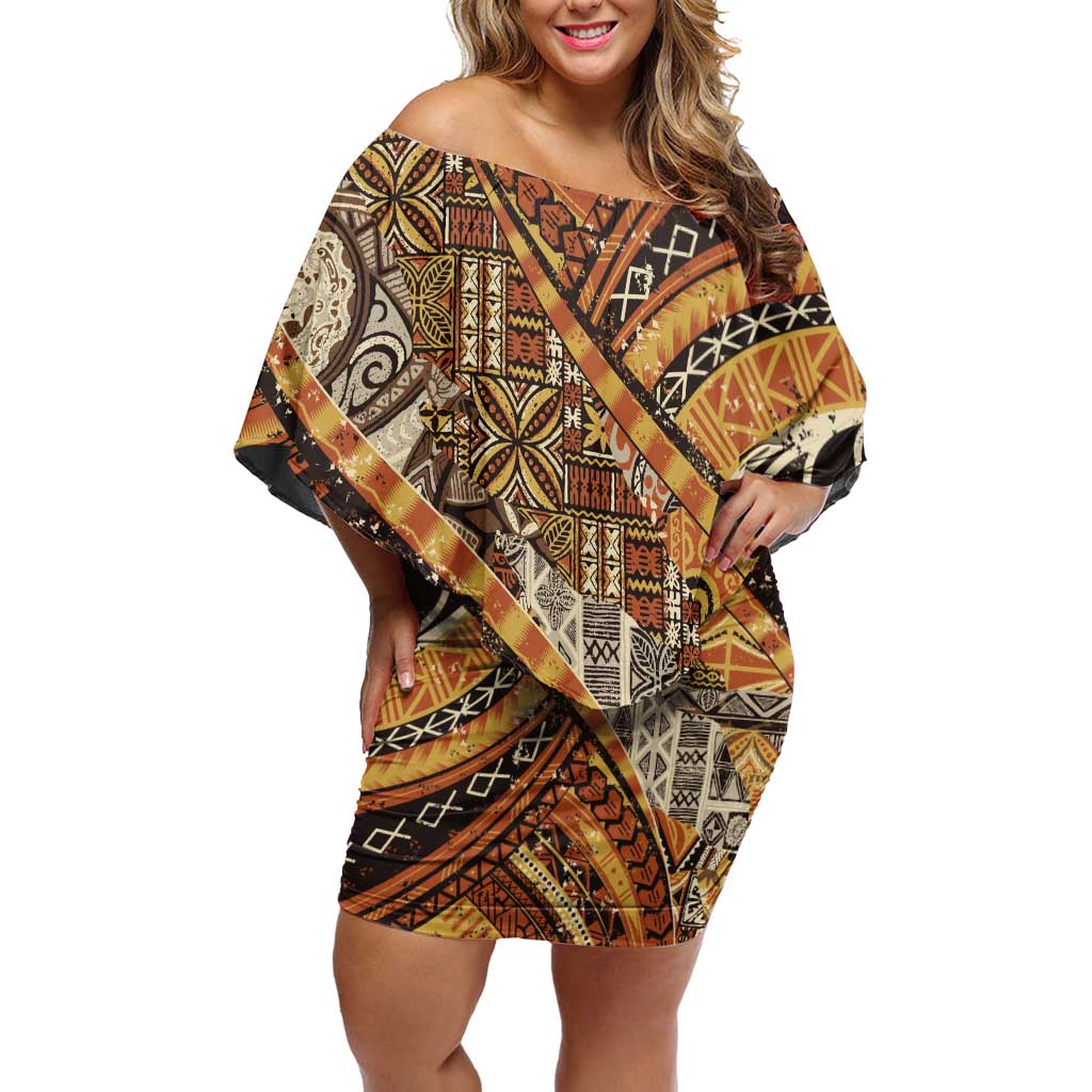 Hawaiian Style Tapa Family Matching Off Shoulder Short Dress and Hawaiian Shirt Vintage Seamless Pattern - Polynesian Pride