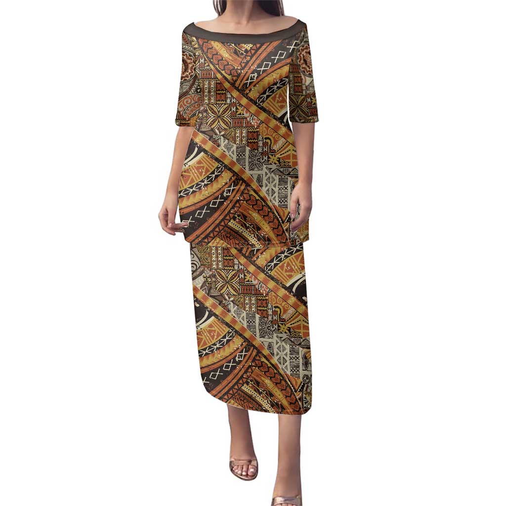 Hawaiian Style Tapa Family Matching Puletasi and Hawaiian Shirt Vintage Seamless Pattern LT9 Mom's Dress Red - Polynesian Pride