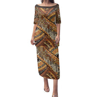 Hawaiian Style Tapa Family Matching Puletasi and Hawaiian Shirt Vintage Seamless Pattern LT9 Mom's Dress Red - Polynesian Pride