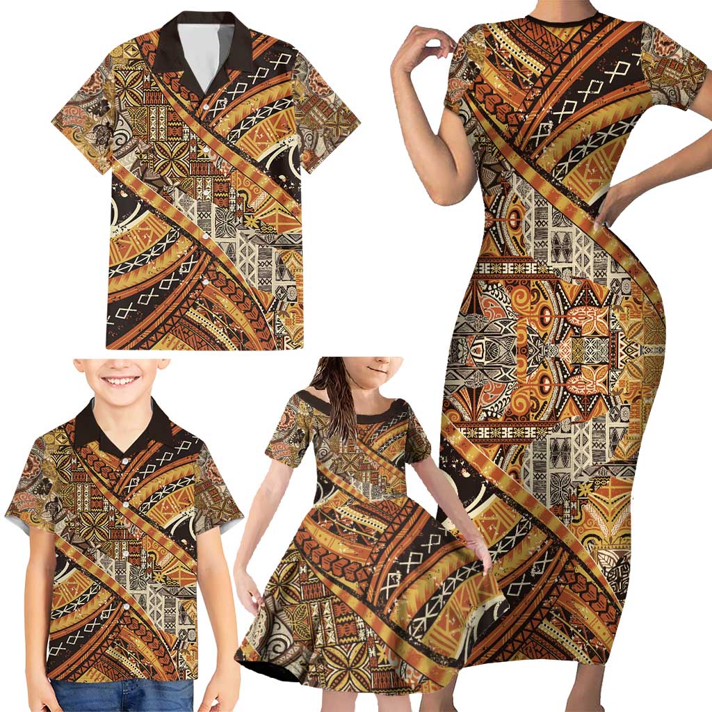Hawaiian Style Tapa Family Matching Short Sleeve Bodycon Dress and Hawaiian Shirt Vintage Seamless Pattern LT9 - Polynesian Pride