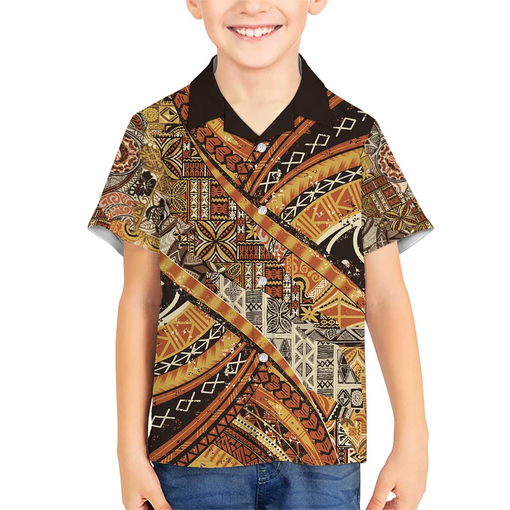Hawaiian Style Tapa Family Matching Short Sleeve Bodycon Dress and Hawaiian Shirt Vintage Seamless Pattern LT9 Son's Shirt Red - Polynesian Pride