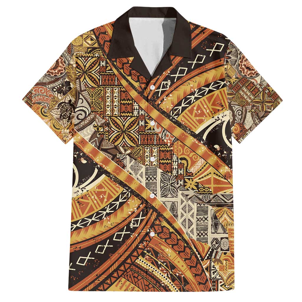 Hawaiian Style Tapa Family Matching Summer Maxi Dress and Hawaiian Shirt Vintage Seamless Pattern LT9 Dad's Shirt - Short Sleeve Red - Polynesian Pride
