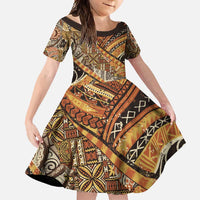 Hawaiian Style Tapa Family Matching Tank Maxi Dress and Hawaiian Shirt Vintage Seamless Pattern LT9 Daughter's Dress Red - Polynesian Pride