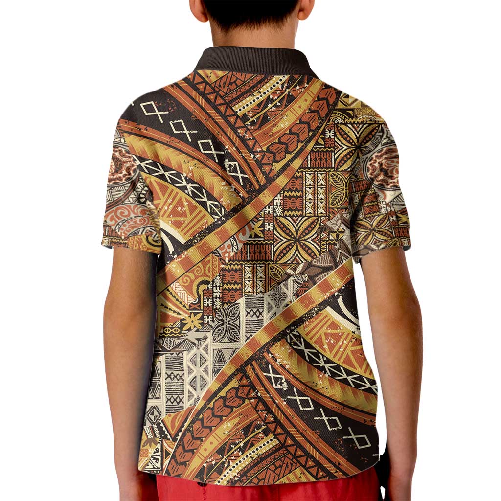 Hawaiian Style Tapa Kid Polo Shirt Vintage Seamless Pattern - Polynesian Pride