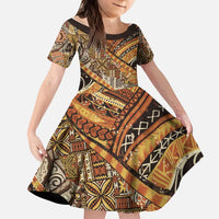 Hawaiian Style Tapa Kid Short Sleeve Dress Vintage Seamless Pattern - Polynesian Pride