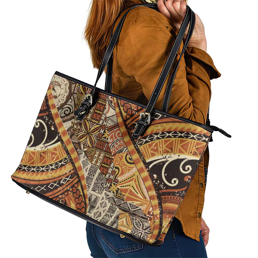 Hawaiian Style Tapa Leather Tote Bag Vintage Seamless Pattern - Polynesian Pride