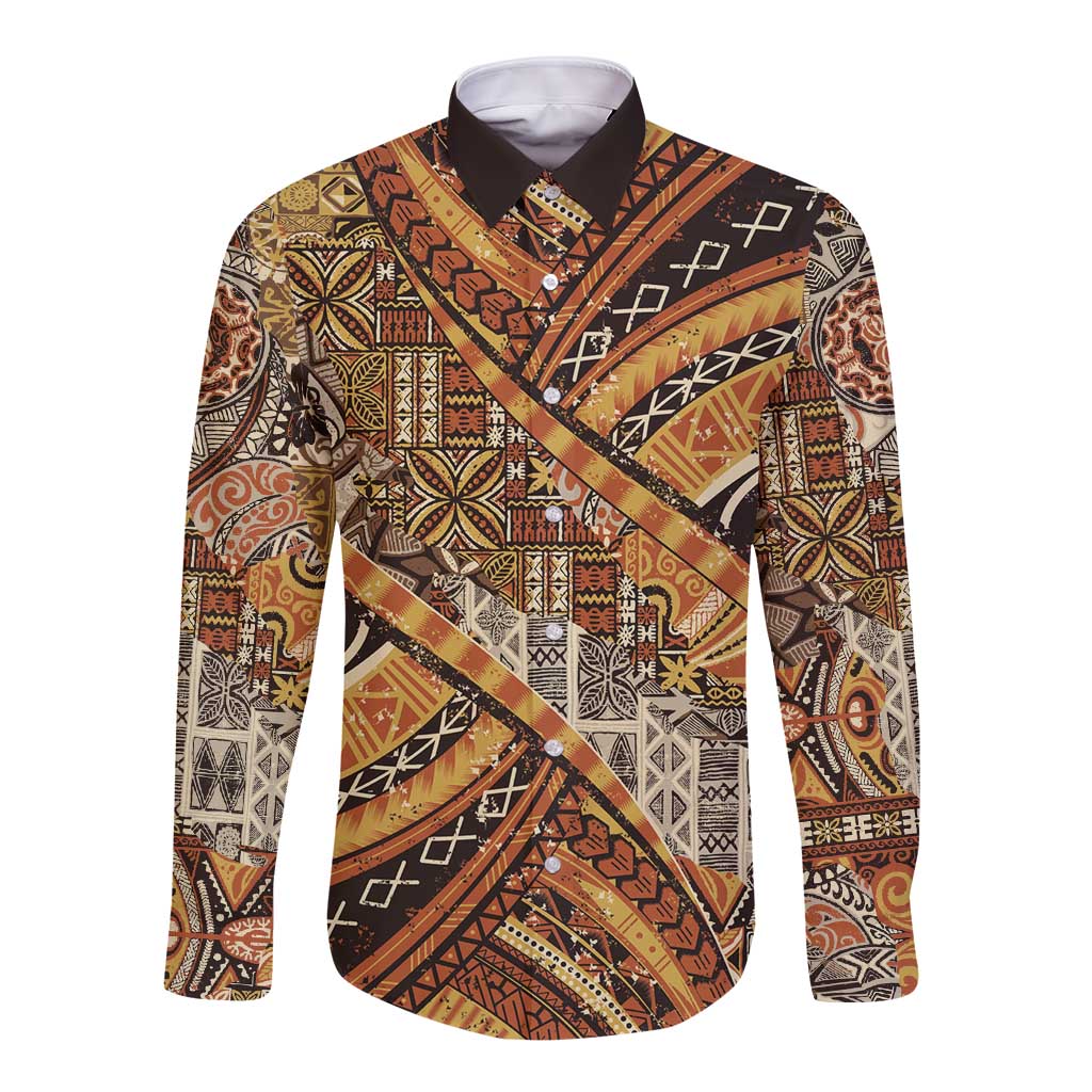 Hawaiian Style Tapa Long Sleeve Button Shirt Vintage Seamless Pattern LT9 Unisex Red - Polynesian Pride